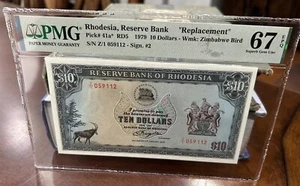 RHODESIA 1979 10 DOLLARS REPLACEMENT P41a* SUPERB GEM UNC PMG 67 EPQ  - Picture 1 of 2