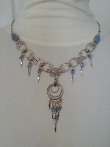 Genuine Larimar Natural Healing Stone Dangle Steel Necklace Choker Gems Pendant - Picture 1 of 12