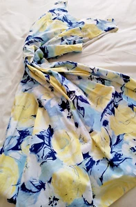 F+F Sleeveless Cotton Summer Dress White with Blue & Yellow Floral Print UK 12 - Picture 1 of 7