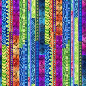 Celestial Magic Laurel Burch Geo STRIPE MULTI COLOR Y3163-55 Fabric By FQ 1/4 YD - Picture 1 of 8