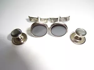 Conjunto de 4 piezas de gemelos y esmoquin vintage con tachuelas para camisa gris tono plata sin marca - Imagen 1 de 8