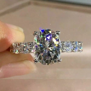 3 Ct Oval Cut Simulated Diamond Women's Engagement Ring 14K White Gold Plated - Picture 1 of 6