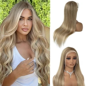 Peluca resaltada rubia ceniza cabello humano pre arrancada con cabello de bebé 180% densidad G... - Imagen 1 de 2