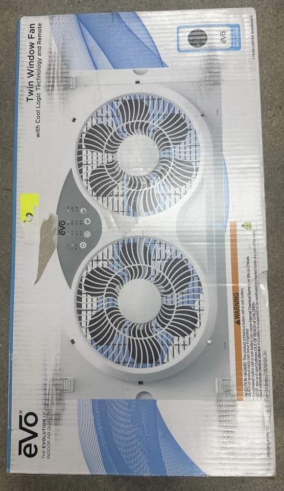 Optimus F-5286 8-дюймовый реверсивный двойной оконный вентилятор с термостатом и светодиодом белый - Изображение 1 из 1