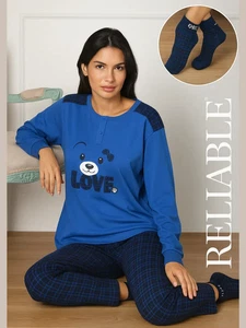 RELIABLE - Pigiama donna in caldo cotone + calzini - CLORILDE - Foto 1 di 2