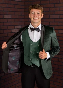 Harry Potter Deluxe Slytherin Samt Sakko, Weste und Fliege 46R und XL *LESEN* - Bild 1 von 23