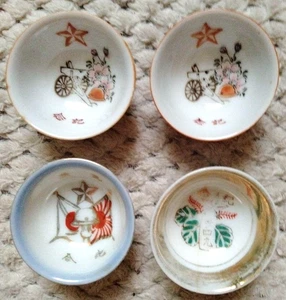 WW2 Former Japanese Army Navy Military Pottery Flowers and Stars Sake Cup 4Set - Picture 1 of 5