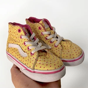 Vans Off The Wall Gr. 6 Kleinkind gelb rosa Herz Canvas hohe Schuhe Turnschuhe - Bild 1 von 5