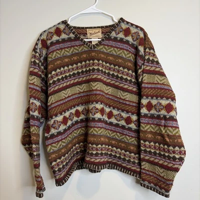 Suéter Woolrich De Colección Talla XL Para Mujer Cottagecore Marrón Rayas Mezcla Lana Boho LEER Foto 1 de 4