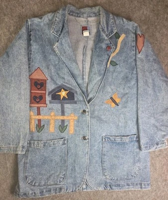 Chaqueta de mezclilla vintage Sun Belt para mujer Med Butterfly Cardinal Barn Chore Cabincore Foto 1 de 4