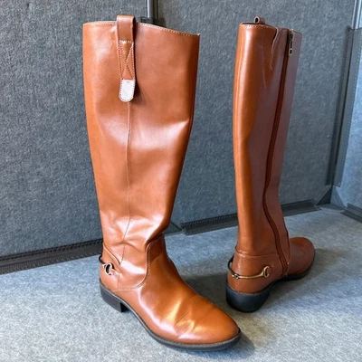 Sam & Libby Women's Knee High Boots Cognac Brown Zip Up Size 6M Metal Accent - Image 1 of 4