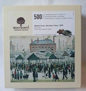 Rompecabezas de madera de 500 piezas Wentworth Market Scene Northern Town 1939 T S Lowry - Imagen 1 de 17