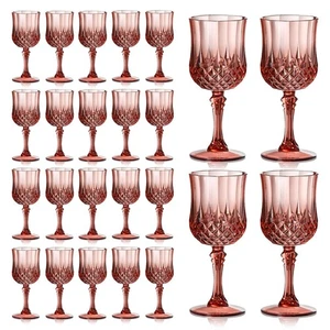 24 Pcs 7oz Plastic Vintage Wine Glasses Drinking Glasses Unbreakable Wedding ... - Picture 1 of 7