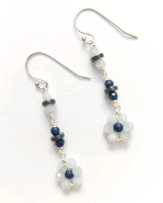 Orecchini in argento 925 con fiori di acquamarina e lapislazzuli ed ematite - Immagine 1 di 4