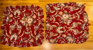 EXCELENTE JUEGO DE 2 FUNDAS EURO RALPH LAUREN VINTAGE—VOLANTES FLORALES FLORALES DK ROJO - Imagen 1 de 5