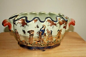 Antique Chinese/ Asian Oval Scalloped Clam Edge Porcelain Planter Jardiniere - Picture 1 of 12