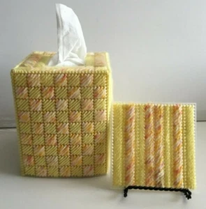 NEW Tissue Box Cover Handmade Needlepoint - BONUS Mug Rug - Made in USA ! - Picture 1 of 7
