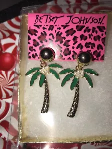 Betsey Johnson PALM Tree TROPICAL Earrings Hawaii GOLD Crystals Gift Box - Picture 1 of 12
