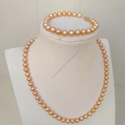 18in Set AAA+ Natural South Sea Champagne Pearl Necklace Bracelet 14k Gold P - Image 1 of 4