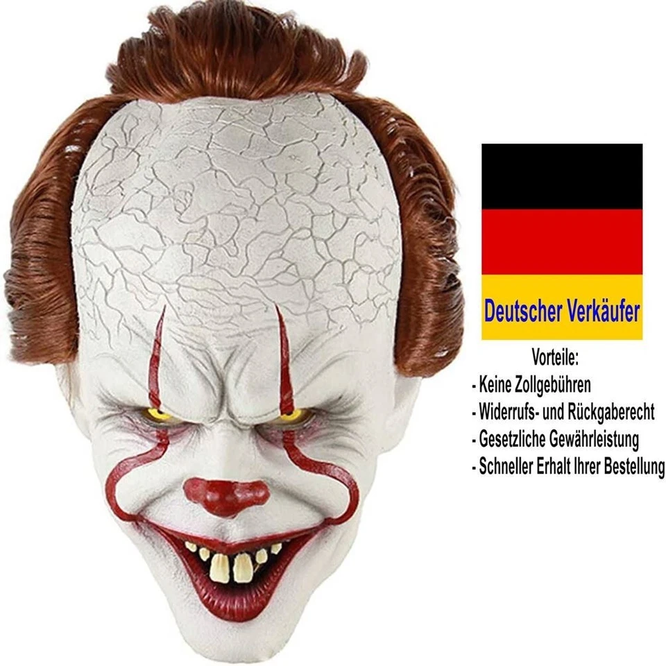 C24 - Halloween King Maske Pennywise Horror Clown Mask Latex Stephen Es Karneval - Bild 1 von 1
