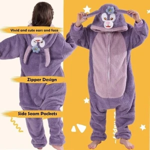 Purple Rabbit-Kids Plush One-Piece Pajamas - Ages 8-10, Boys & Girls NEW - Picture 1 of 2