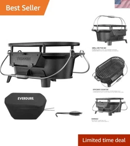 Oval Cast Iron Grill & Cover – Outdoor, Portable Charcoal Grill and Tabletop ... - Picture 1 of 10