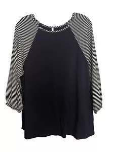 Jillian Nicole Top Womens XL Striped Raglan Sleeve Black & White Made in USA - Picture 1 of 6