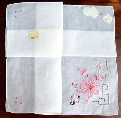 DE COLECCIÓN HANKY AÑOS 50 BORDADO ROSA ABSTRACTO FLORAL NUEVO CON ETIQUETA DESCO Foto 1 de 3