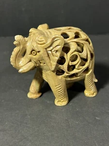 Vintage Hand Carved Soapstone Hollow Elephant with Baby Inside African Art - Picture 1 of 7