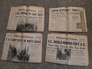 4 Vintage Newspapers Death of President F. D. Roosevelt WWII 1945 U.S. History