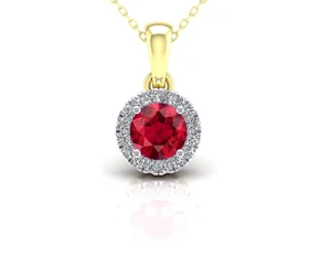 Ruby Round Cluster Pendant Solid 9ct Yellow Gold 18" Chain Hallmarked - Picture 1 of 4