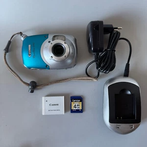 Canon Powershot D10 Waterproof Action Digital Camera Blue 12MP Charger 4GB Card - Picture 1 of 19
