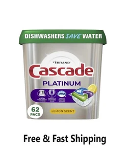 Cascade Platinum ActionPacs Dishwasher Detergent, Lemon Scent, 62 Ct
