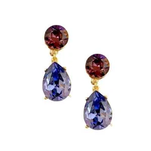 Kenneth Jay Lane, Amethyst & Tanzanite Crystal Pierced Earrings, Lots of Colo... - Picture 1 of 40