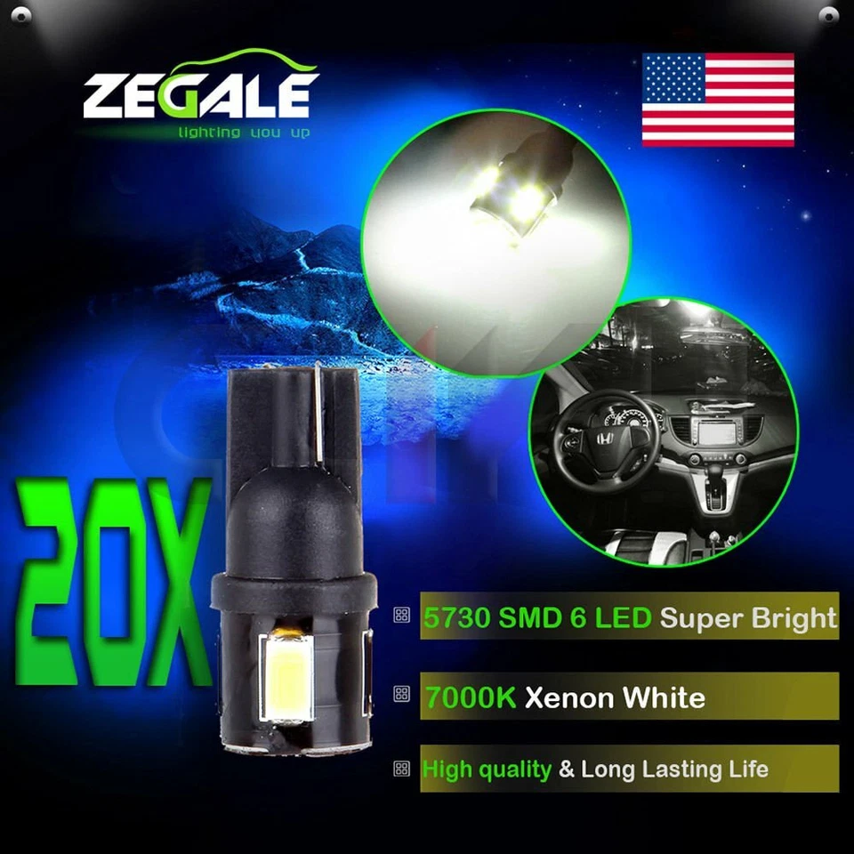 20X White T10 168 158 194 6-SMD LED Bulb License Plate Instrument Cluster Lights - Image 1 of 4