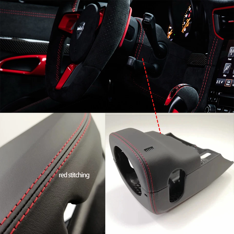 CUBIERTA COLUMNA DIRECCIÓN CUERO NEGRO Y ROJO PORSCHE 911 991 991.2 981 982 718 CXX Foto 1 de 4