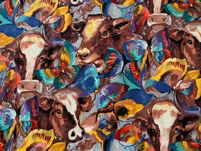 Colección de telas Daisy Mae Alexander Henry 1995 vacas mariposas 4 yardas sin cortar Foto 1 de 4
