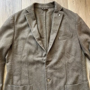 $1.2K LBM 1911 TAILORED (58EU/48US) Wool Blend Blazer Brown Jacket Herringbone - Picture 1 of 20