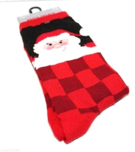 Holiday Editions Christmas Stocking Stuffer Santa Checkered Women's Socks 4-10 - Picture 1 of 2