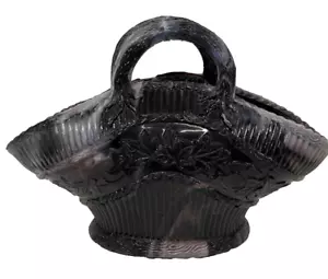 Antique Victorian Amethyst Marbled Malachite Slag Pressed Glass Basket trinket - Picture 1 of 4