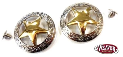 Paquete de 2 Conchos Texas Star Chapados en Oro 18K 1-1/8" Tornillo Trasero Tejedor Envío Gratis Foto 1 de 3