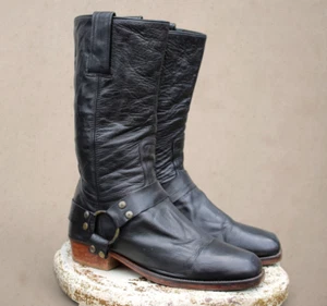 Stivali pelle texano biker camperos moto vintage numero 44 marrone scuro nero - Foto 1 di 9