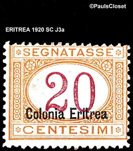 ERITREA 1920 SCJ3a PORTO ZWEI 20 ¢ BUFF & MAGENTA OP ""Kolonie Eritrea"" MVLH FIN - Bild 1 von 2