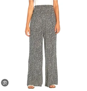 THREE DOTS NWT Women's L Elastic Wide Leg Pants With Pockets Black Print - Picture 1 of 10