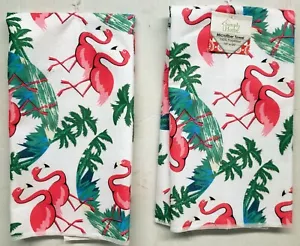 2er SET GLEICH BEDRUCKTE MIKROFASERTÜCHER (15 x 25") 2 FLAMINGOS & PALMEN, SH - Bild 1 von 7