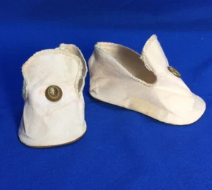 Antique Doll Shoes White/Cream Cloth with Gold Germany - Picture 1 of 4