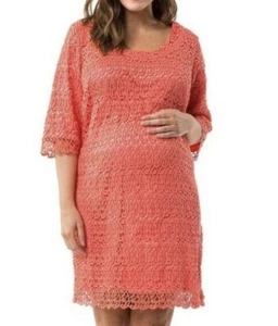 Maternity Women Rosie Pope Lace Shift Dress Lined Papaya Coral PLUS SIZE 1X $100 - Picture 1 of 11