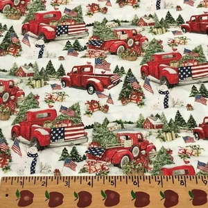 Fat Quarter Cotton Fabric American Flag Christmas Truck Red Snowman White - Picture 1 of 2