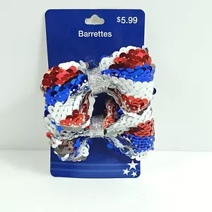 Red White Blue Patriotic July 4th Bow Tie Barrettes Hair Clips - Picture 1 of 3