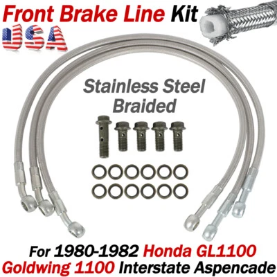 KIT LÍNEA FRENO DELANTERO ACERO TRENZADO PARA HONDA GL1100 GOLDWING 1100 1980 1981 1982 Foto 1 de 4
